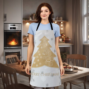 Gold Festive Christmas Tree All-Over Print Apron