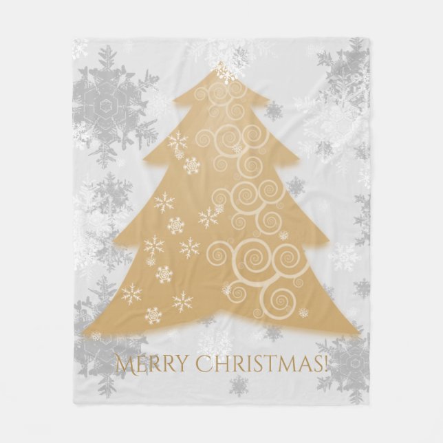 Gold Festive Christmas Tree Fleece Blanket (Front)