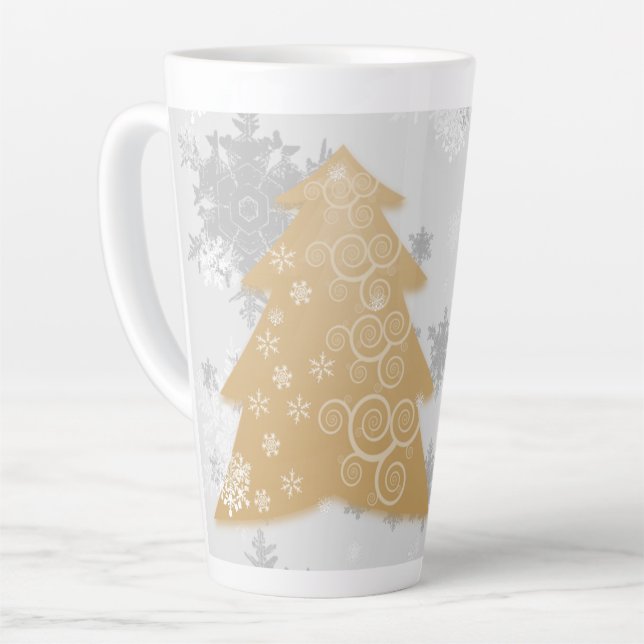 Gold Festive Christmas Tree Latte Mug (Left Angle)