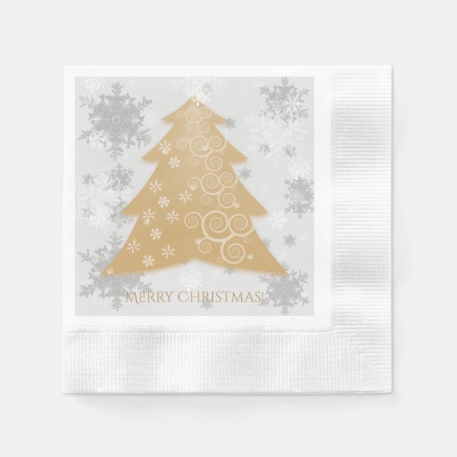 Gold Festive Christmas Tree Paper Napkin (Front)