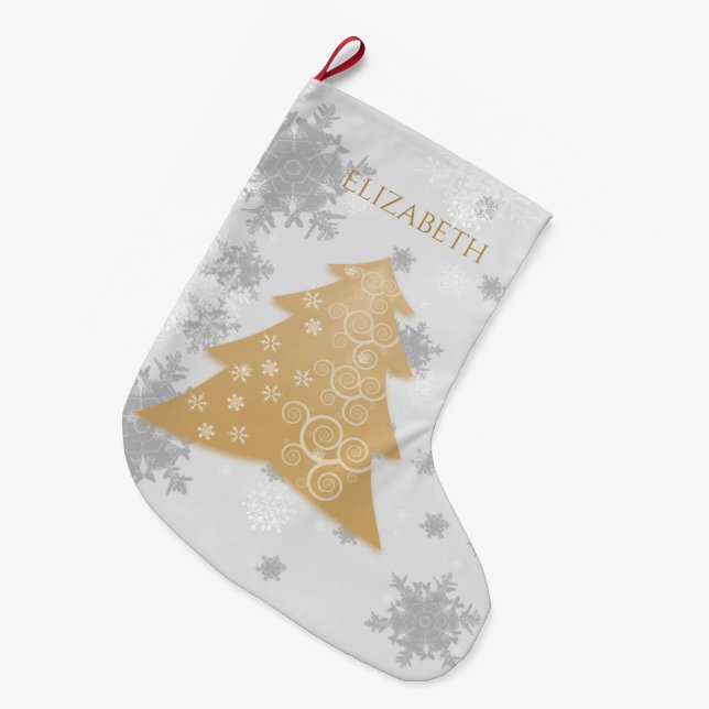 Gold Festive Christmas Tree Stocking (Front (Hanging))