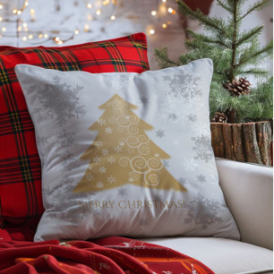 Gold Festive Christmas Tree Throw Pillow