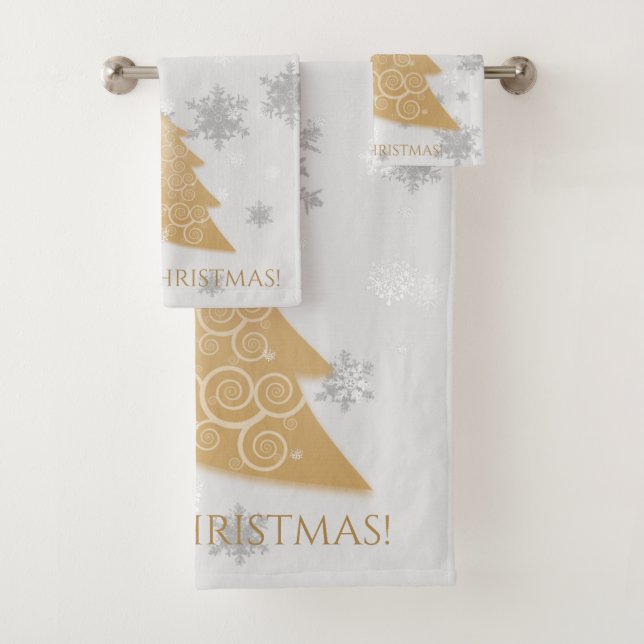 Gold Festive Christmas Tree Towel Set (Insitu)