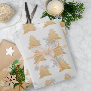 Gold Festive Christmas Tree Wrapping Paper Sheets