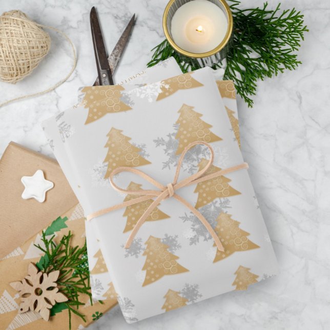 Gold Festive Christmas Tree Wrapping Paper Sheets (Gold Festive Christmas Tree Wrapping Paper Sheets)