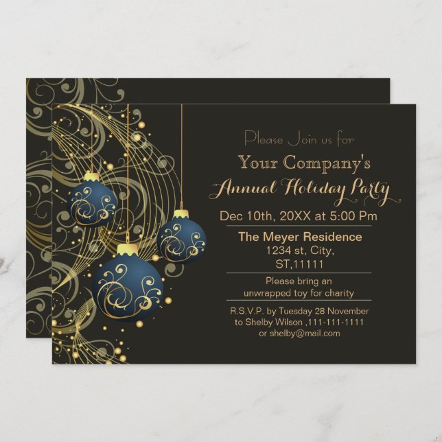 Gold Festive Corporate holiday party Invitation (Front/Back)