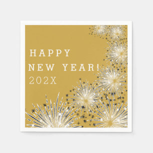 Gold Festive Fireworks New Years Party Napkin