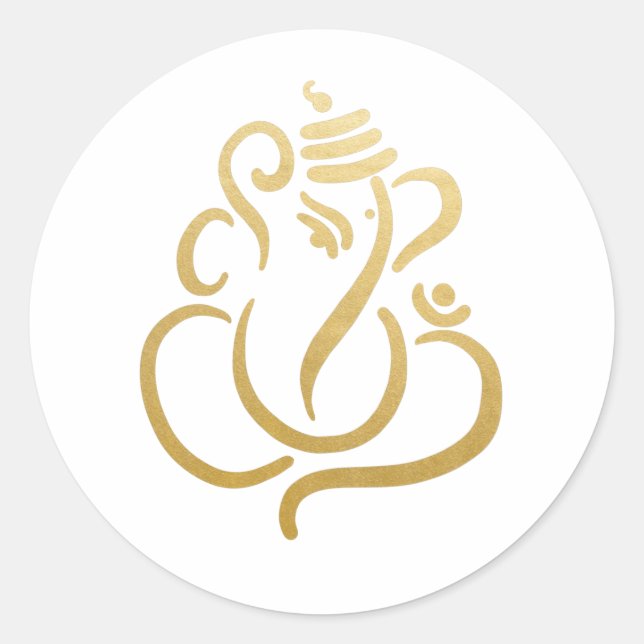 Gold Festive Ganesh | Indian God Classic Round Sticker (Front)