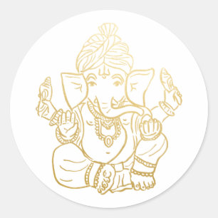Gold Festive Ganesh   Indian God Ganpati Classic Round Sticker