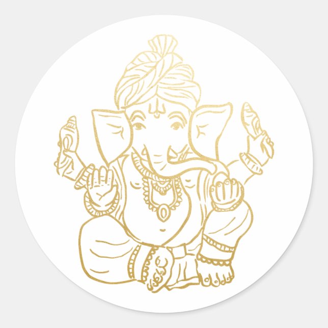 Gold Festive Ganesh | Indian God Ganpati Classic Round Sticker (Front)