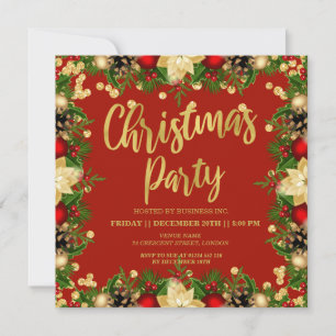 Gold Festive Glitter Christmas Corporate Red  Invitation