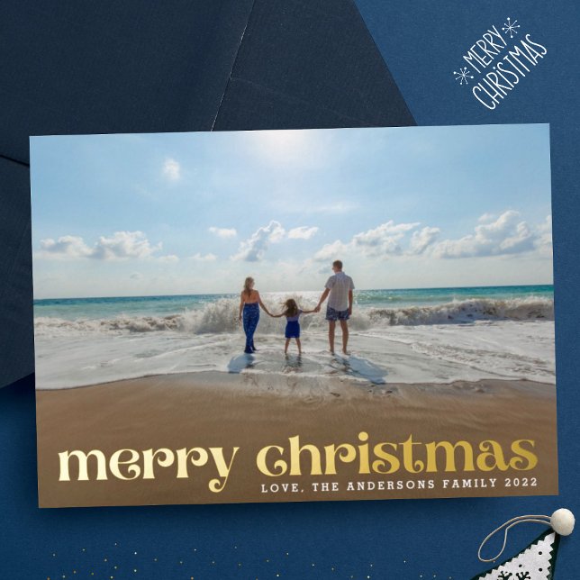 Gold Festive Photo Merry Christmas Foil Holiday Card (Creator Uploaded)