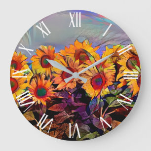 Gold Field Of Sunflowers Elegant Collection Large Clock
