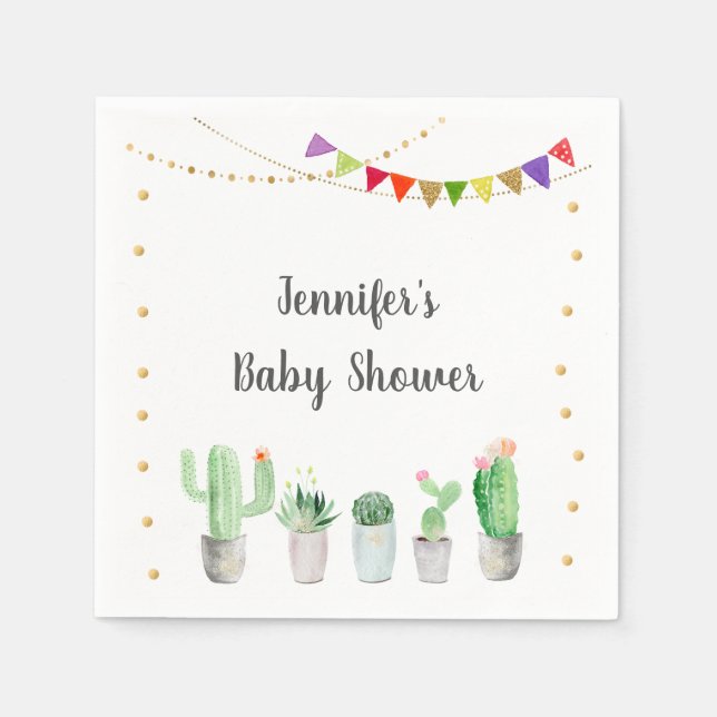 Gold Fiesta Cactus Baby Shower Napkin (Front)