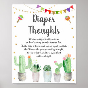 Gold Fiesta Cactus Diaper Thoughts Baby Shower Poster