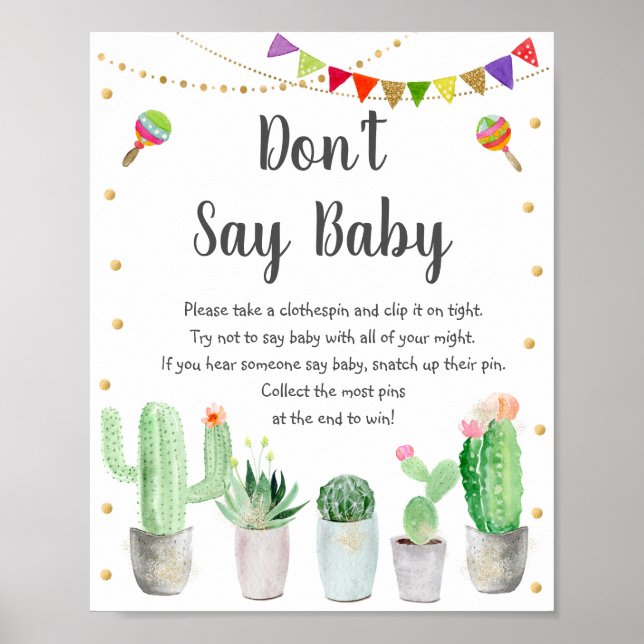 Gold Fiesta Cactus Don't Say Baby Game Poster (Front)