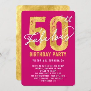 Gold Fifty and Fabulous 50th Birthday Party Invite