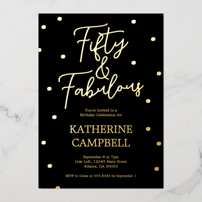 Gold Fifty and Fabulous Script 50th Birthday  (Front)