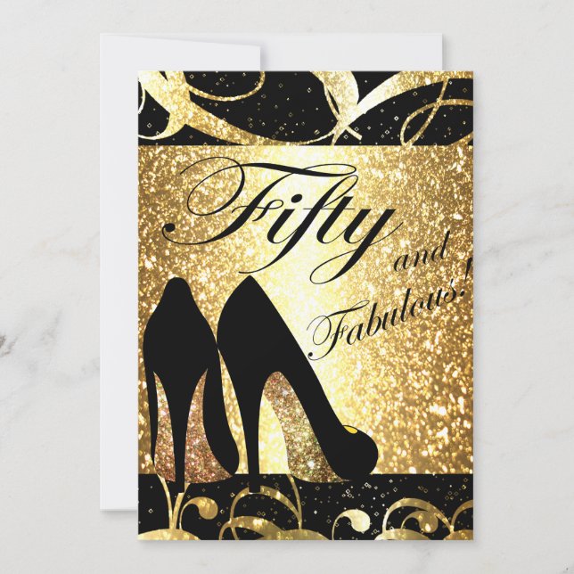 Gold Fifty and Fabulous Womans Birthday Invitation (Front)
