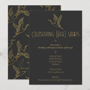 Gold Filigree Art Deco   Crane Birthday Invitation