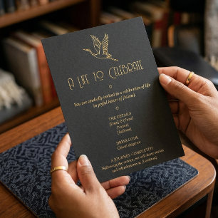 Gold Filigree Art Deco Crane Memorial Invitation