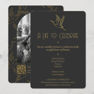 Gold Filigree Art Deco | Crane Photo Memorial Invitation