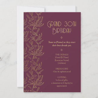 Gold Filigree Art Deco | Fairy Wren 30th Birthday Invitation