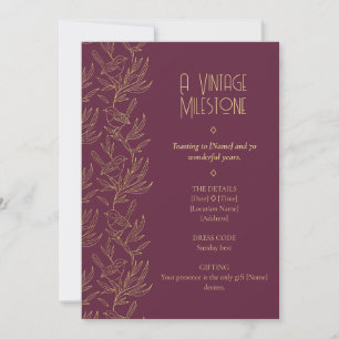 Gold Filigree Art Deco Fairy Wren 70th Birthday Invitation