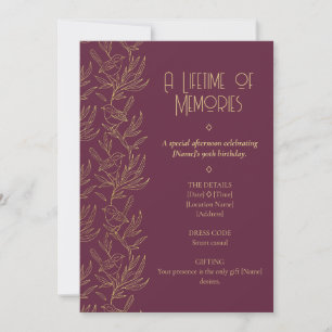 Gold Filigree Art Deco   Fairy Wren 90th Birthday Invitation