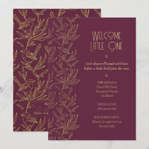 Gold Filigree Art Deco Fairy Wren Baby Shower Invitation