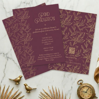 Gold Filigree Art Deco | Fairy Wren Graduation Invitation