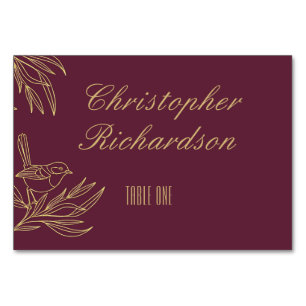 Gold Filigree Art Deco Fairy Wren Guest Table Card