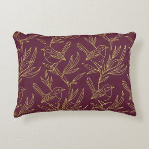 Gold Filigree Art Deco Fairy Wren Merlot Decorative Cushion