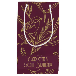 Gold Filigree Art Deco   Fairy Wren Merlot Small Gift Bag