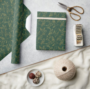 Gold Filigree Art Deco Falcon Forest Green Wrapping Paper