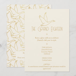 Gold Filigree Art Deco Goose 18th Birthday Invitation