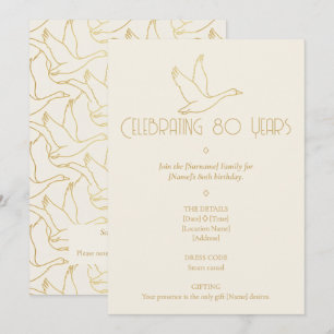 Gold Filigree Art Deco   Goose 80th Birthday Invitation