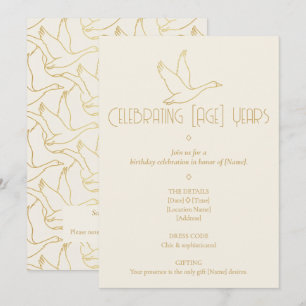 Gold Filigree Art Deco Goose Birthday Invitation