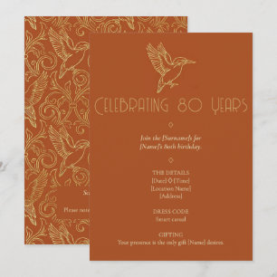 Gold Filigree Art Deco   Kingfisher 80th Birthday Invitation