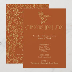 Gold Filigree Art Deco Kingfisher Birthday Invitation