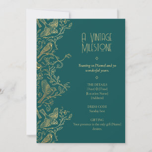 Gold Filigree Art Deco   Sparrow 70th Birthday Invitation