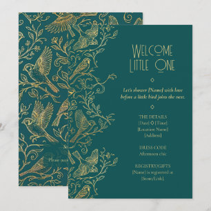 Gold Filigree Art Deco Sparrow Baby Shower Invitation