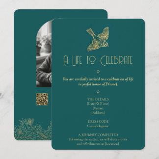 Gold Filigree Art Deco | Sparrow Photo Memorial Invitation