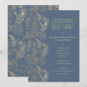 Gold Filigree Art Deco Toucan Birthday Invitation