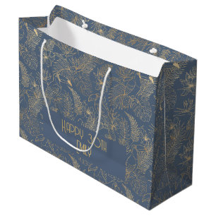 Gold Filigree Art Deco   Toucan Estate Grey Custom Large Gift Bag