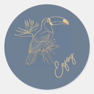 Gold Filigree Art Deco   Toucan Estate Grey Enjoy Classic Round Sticker