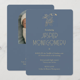 Gold Filigree Art Deco   Toucan Photo Birth Announcement