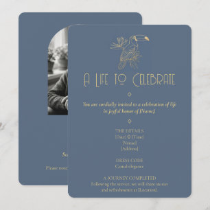 Gold Filigree Art Deco Toucan Photo Memorial Invitation