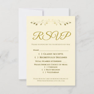 Gold Filigree Border Elegant Cream Wedding RSVP Card
