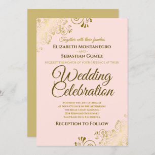 Gold Filigree Chic Elegant Blush Pink Wedding Invitation